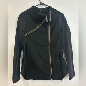 Coragroppo Black Wool & Leather Cowl Neck Multi Zipper Jacket Size Small